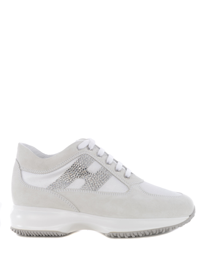 Shop Hogan Interactive Sneakers "h Strass" In Suede And Nylon In Bianco