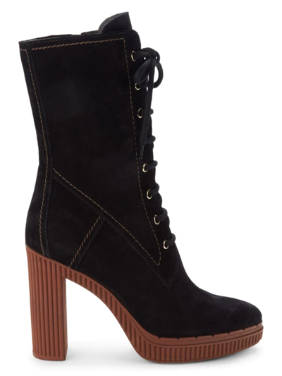 Shop Tod's Women's Suede Block Heel Ankle Boots In Black