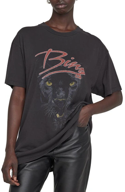 Shop Anine Bing Walker Panther Oversize Organic Cotton Graphic Tee In Black