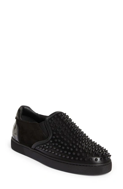 Christian Louboutin Fun Sailor Studded Leather And Suede Slip-on Sneakers  In Black | ModeSens