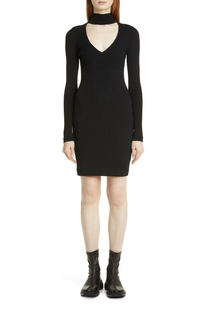 Shop Maria Mcmanus Cutout Long Sleeve Mock Neck Rib Dress In Black