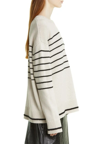 Shop Maria Mcmanus Oversize Recycled Cashmere & Organic Cotton Sweater In Crema W/ Black Stripe