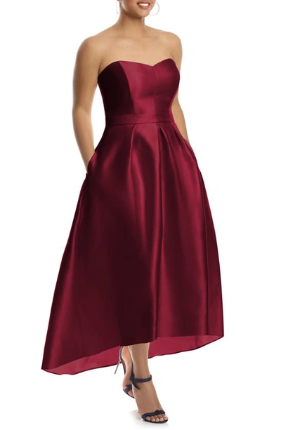 Shop Alfred Sung Full Length Strapless Sateen T In Burgundy