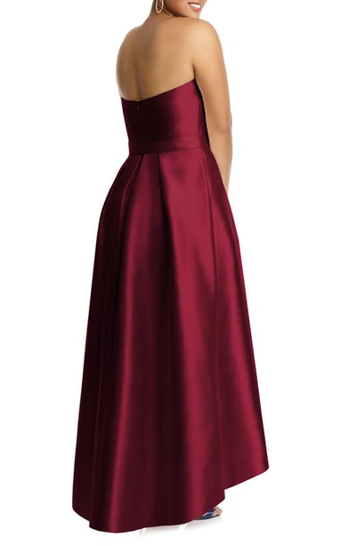 Shop Alfred Sung Full Length Strapless Sateen T In Burgundy