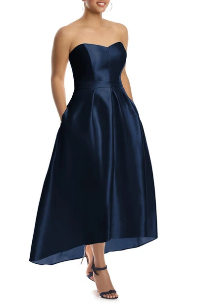 Shop Alfred Sung Full Length Strapless Sateen T In Midnight
