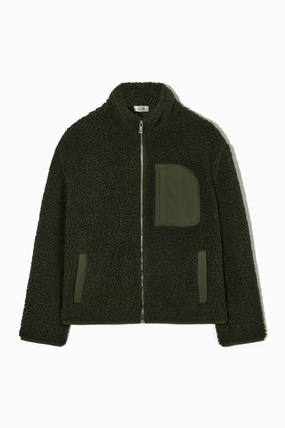 Cos Relaxed-fit Teddy Zip-up Jacket In Green | ModeSens