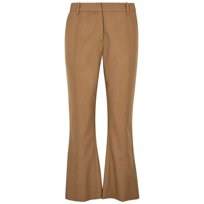Shop Marni Brown Cropped Flared Wool Trousers