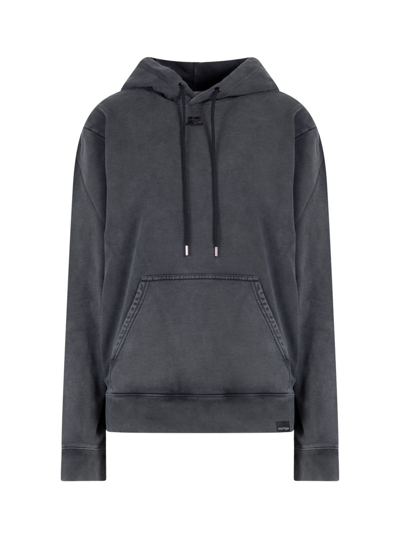 Shop Courrèges Embroidered Logo Drawstring Hoodie In Grey