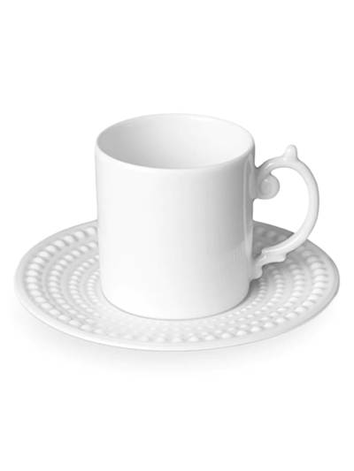 Shop L'objet Perlée Espresso Cup & Saucer Set In White