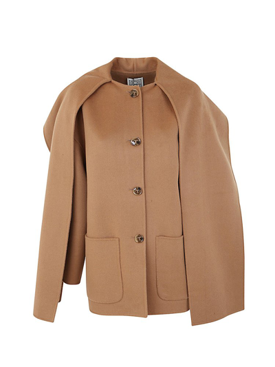 Shop Totême Doublé Scarf Buttoned Jacket In Brown