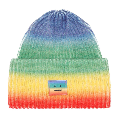 Shop Acne Studios Logo Patch Ribbed Beanie In Multi