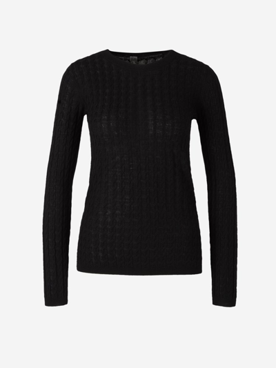 Shop Totême Cable Knit Crewneck Sweater In Black