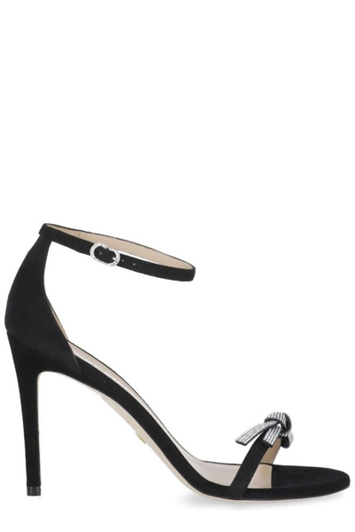 Shop Stuart Weitzman Nudist Bow Heel Sandals In Black