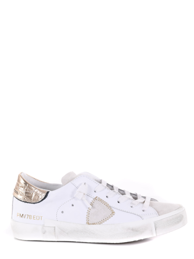Shop Philippe Model Sneakers In Leather And Suede In Bianco/oro