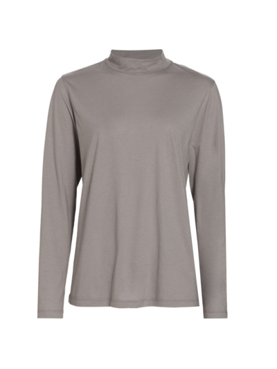 Shop Saks Fifth Avenue Women's Collection Cotton-blend Mock Turtleneck T-shirt In Titanium