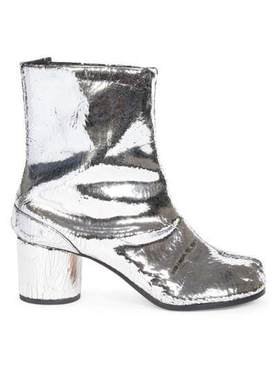 Shop Maison Margiela Women's Tabi 80 Metallic Leather Ankle Boots In Silver