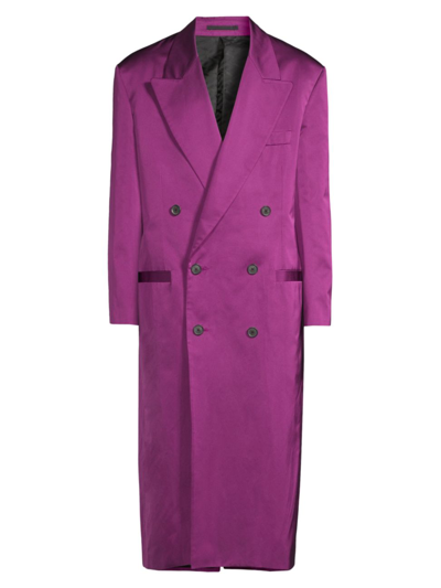 Shop Versace Men's Silk Double-breasted Coat In Purple