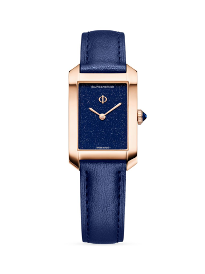 Shop Baume & Mercier Women's Hampton 18k Rose Gold & Leather Watch In Blue
