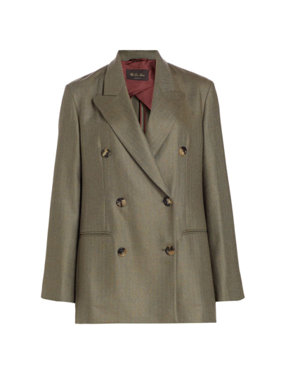 Shop Loro Piana Women's Giacca Double-breasted Herringbone Blazer In Green Sprout Dill Green