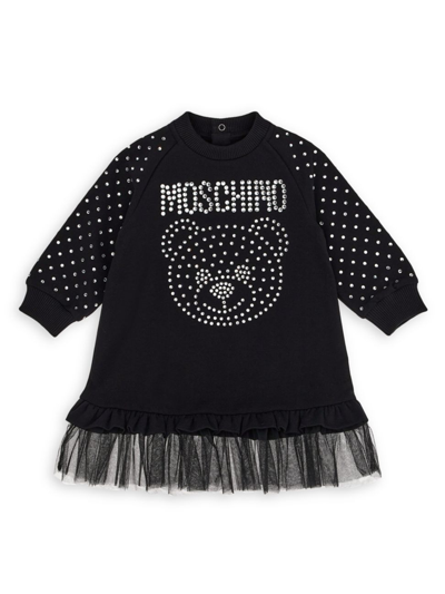 Shop Moschino Baby's & Little Girl's Rhinestone Embellished Long-sleeve Dress In Black
