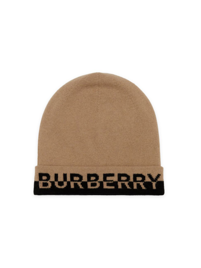 Shop Burberry Women's Core Cashmere Logo Beanie In Beige
