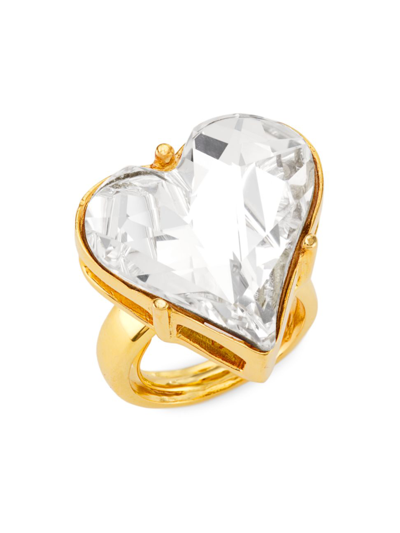 Shop Kenneth Jay Lane Women's Gold-plated Crystal Heart Ring In Gold Crystal