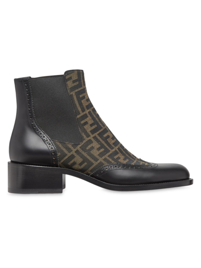 Shop Fendi Men's Ff Logo Chelsea Boots In Black