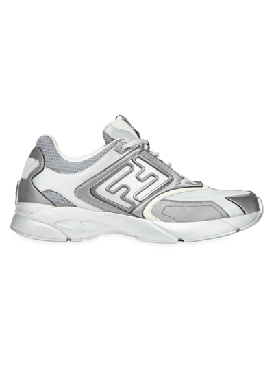Shop Fendi Men's Athletic Ff Logo Sneakers In White Silver