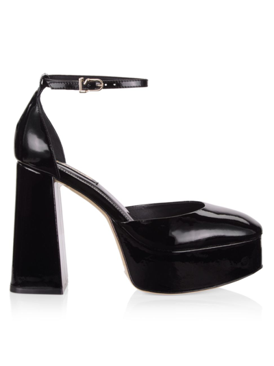 Shop Larroude Women's Ari Patent Leather Ankle-strap Platform Pumps In Black
