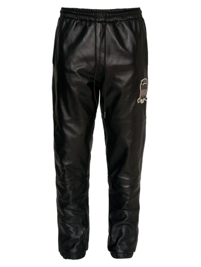 Shop Avirex Men's Leather Logo Track Pants In Black