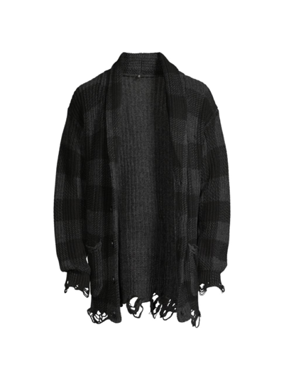 Shop R13 Men's Shawl Lapel Checkered Cardigan In Black Charcoal