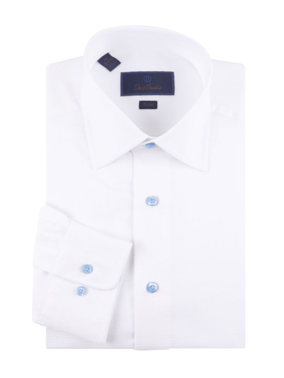Shop David Donahue Men's Trim-fit Textured Dobby Dress Shirt In White