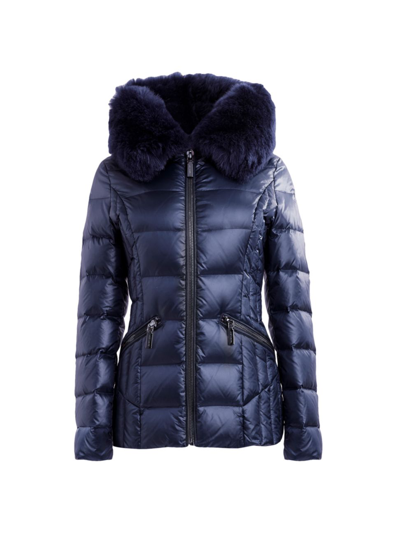 Shop Dawn Levy Women's Nikki Hooded Down Shearling Jacket In Abyss