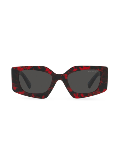 Shop Prada Women's 51mm Rectangular Sunglasses In Red Tortoise