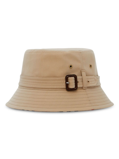 Shop Burberry Women's Cotton Gabardine Belted Bucket Hat In Beige