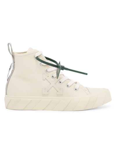 Shop Off-white Leather Mid-top Vulcanized Sneakers In Camel Camel