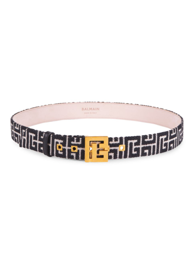 Shop Balmain Women's Monogram Jacquard Belt In Ivory
