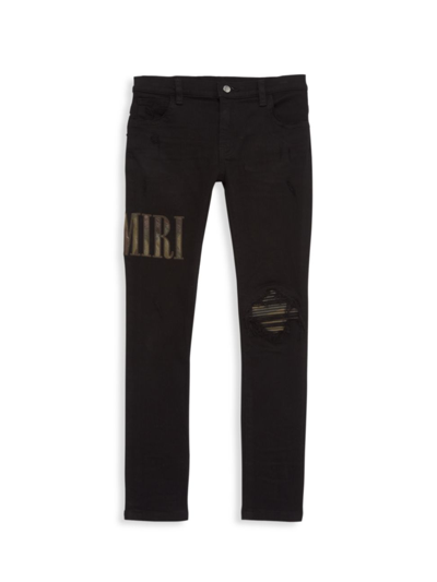 Shop Amiri Little Boy's & Boy's Camo Logo Applique Jeans In Black