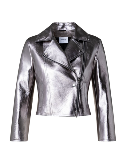 Shop Akris Punto Women's Metallic Nappa Leather Crop Jacket In Silver