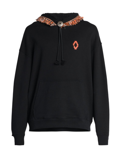 Shop Marcelo Burlon County Of Milan Men's Fringes Comfort Hoodie Sweatshirt In Black Orange