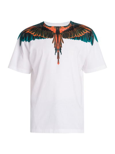 Shop Marcelo Burlon County Of Milan Men's Icon Wings Cotton T-shirt In White Orange