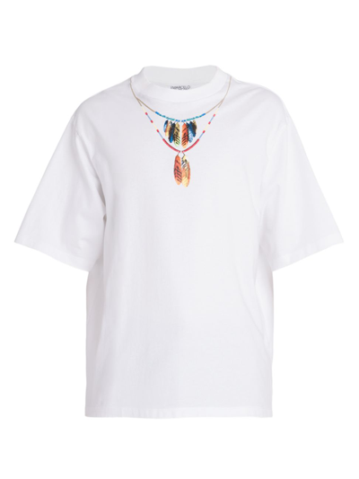 Shop Marcelo Burlon County Of Milan Men's Feathers Necklace Print T-shirt In White Red