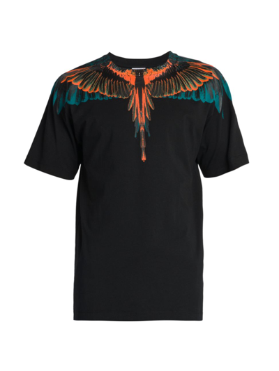 Shop Marcelo Burlon County Of Milan Men's Icon Wings Cotton T-shirt In Black Orange
