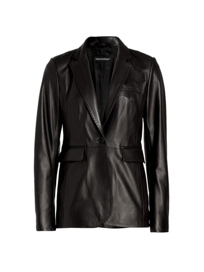 Shop Maximilian Women's  Leather Blazer Jacket In Black
