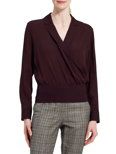 Shop Theory Women's Long-sleeve Silk Wrap-effect Blouse In Merlot