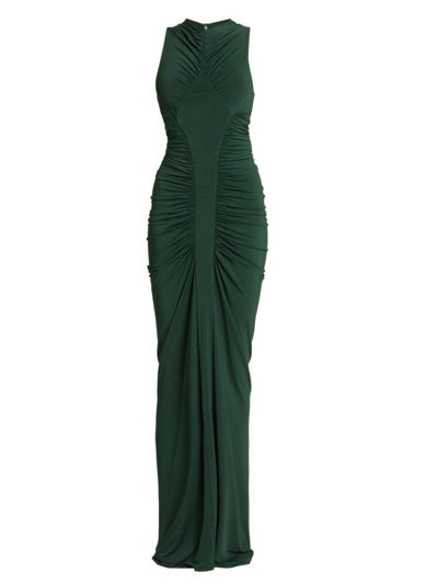Shop Saint Laurent Women's Sleeveless Ruched Gown In Vert