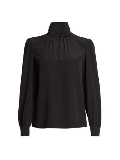 Shop Saint Laurent Women's Silk Long-sleeve Blouse In Noir