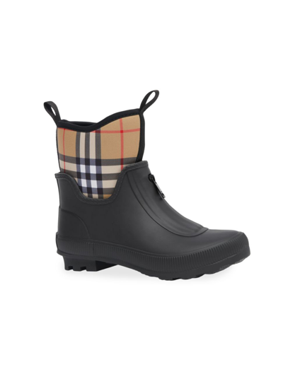 Shop Burberry Girl's Mini Flinton Check Rain Boots In Black