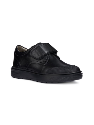 Shop Geox Little Boy's & Boy's Riddock Leather Sneakers In Black