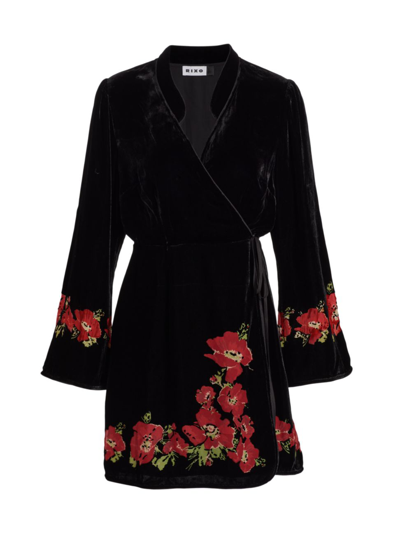 Shop Rixo London Women's Iris Velvet Wrap-front Minidress In Black Poppy Burnout